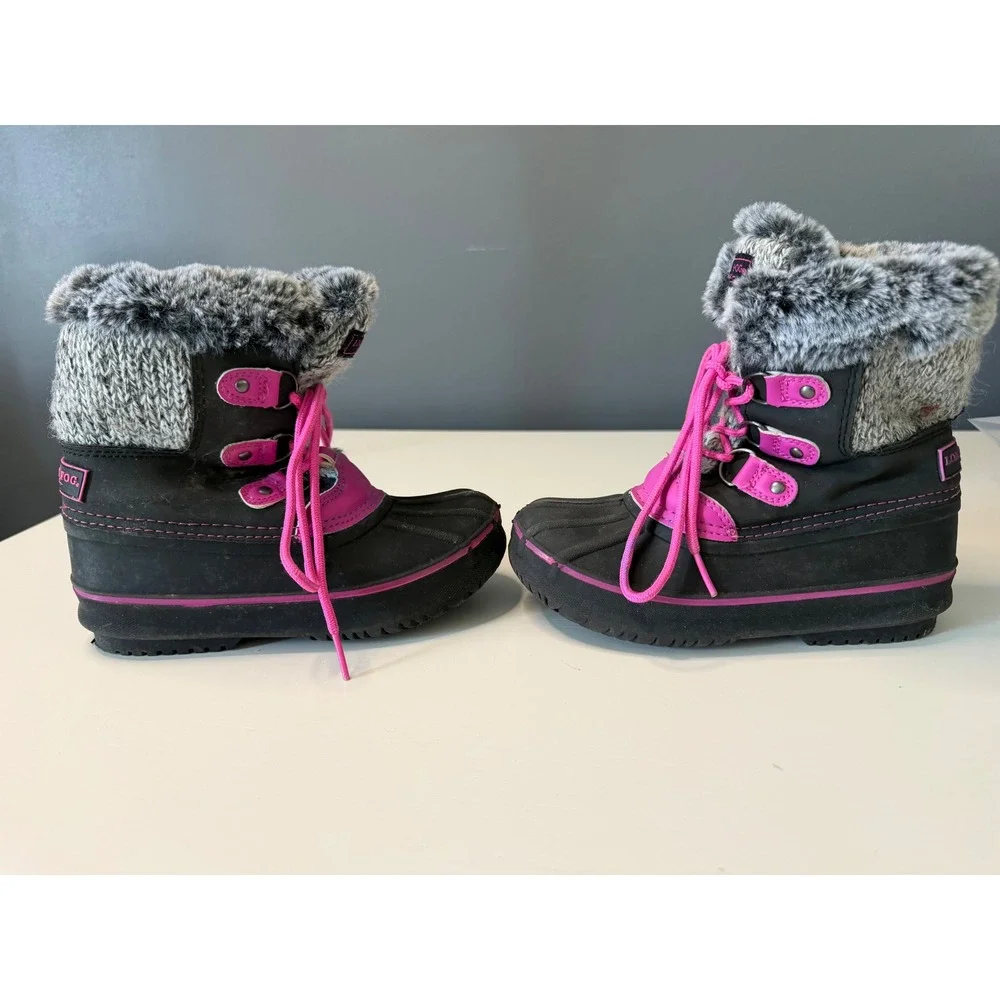 London Fog Girls Black Pink Tottenham Faux Fur Winter Snow Boots Size 12 LFK004
